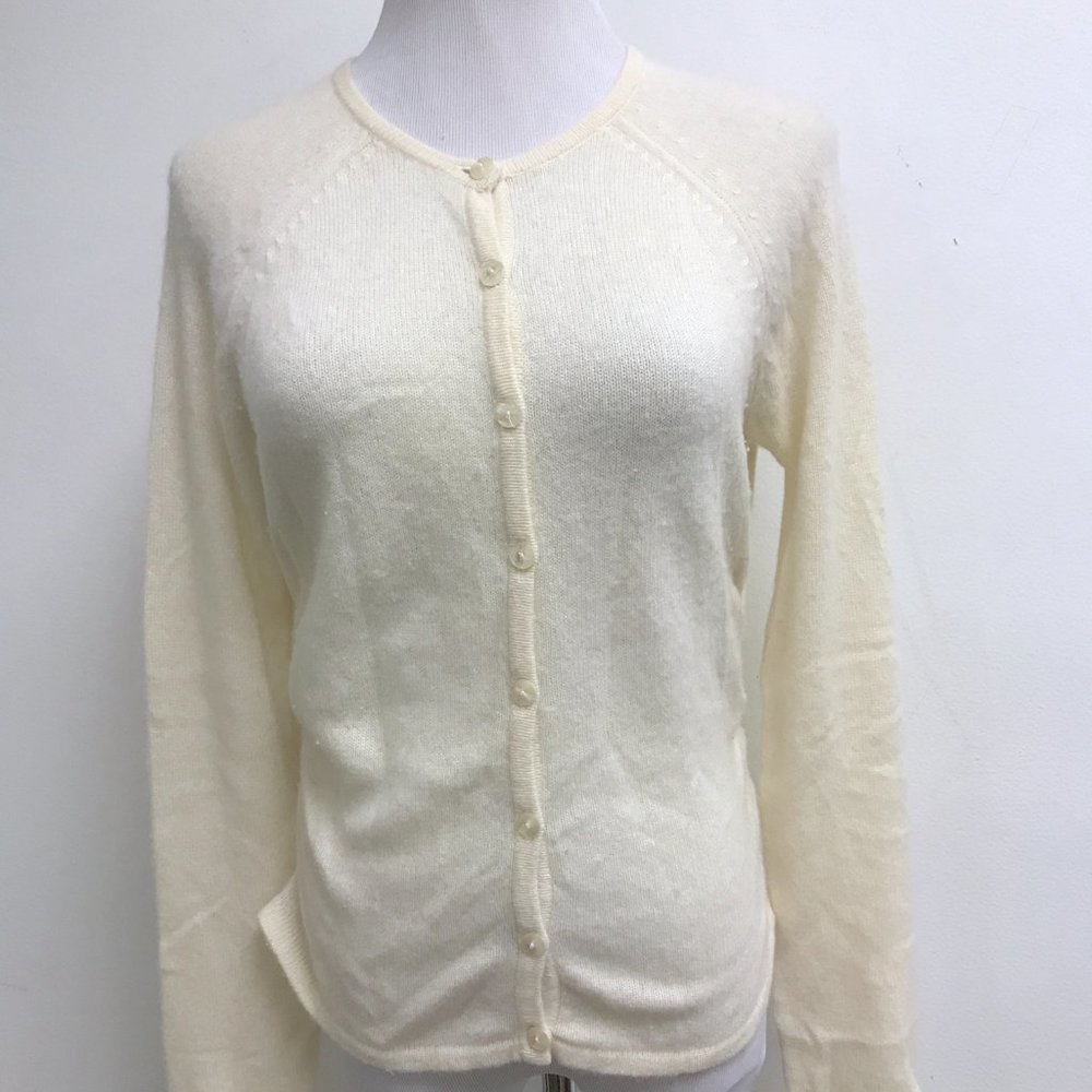 Whim cashmere cardigan sweater cream ruched sides so soft S